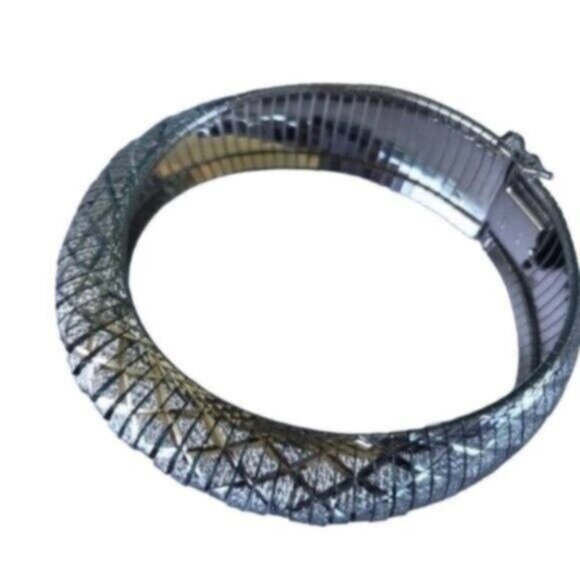 JCM Sterling Silver 925 Unique Bracelet Italy Laser Cut Bangle Statement 7.5” - Picture 15 of 16